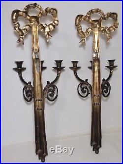 Set Matching Antique Victorian Cast Brass Candelabra Candle Holder Wall Sconces
