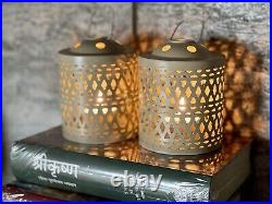 Set Of 2 Candle Stand Lantern & Hanging Tealight Holder for Home Decor Peach