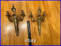 Set Of 2 Heavy Brass Candelabra Wall Sconces Beautiful Ornate Age Unknown