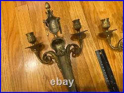 Set Of 2 Heavy Brass Candelabra Wall Sconces Beautiful Ornate Age Unknown