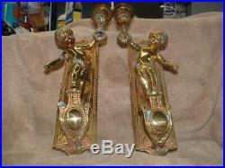Set Of 2 Heavy Solid Brass 12 High Wall Hanging Candle Holder Angels Cherubs