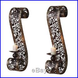 Set Of 2 Metal Wall Sconce Hanging Candle Holder Decorative Ornament Medieval