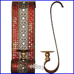 Set Of 2 Red Mosaic Metal Wall Sconce Moroccan Style Hanging Ball Candle Holder
