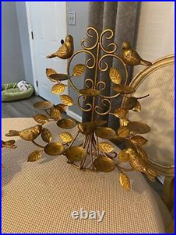 Set Of 2 votive holder birds leaves Metal Gold Sconces Vintage Wall Or Table 20