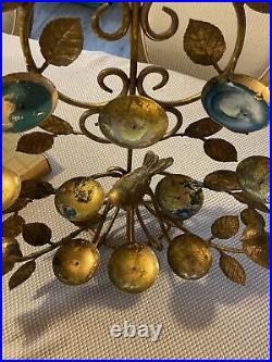 Set Of 2 votive holder birds leaves Metal Gold Sconces Vintage Wall Or Table 20