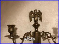 Set Of Brass AMERICAN EAGLE CANDLE STICK HOLDERS Wall Mount Patriotic Marked CM