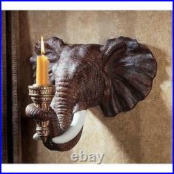 Set of 2 12.5 Exotic African Elephant Sculpture Candle Holder Wall Sconces
