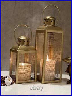 Set of 2 Iron Lantern and Candle Tealight Holder for Home Festive Decor