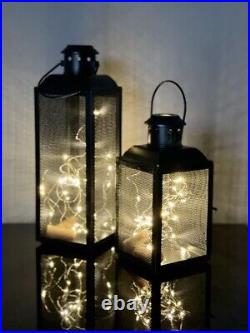Set of 2 Iron Lantern and Candle Tealight Holder for Home Festive Decor Black