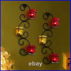 Set of 2 Metal Wall Sconce with Glass Cups and Tealight Candles Wall Hanging