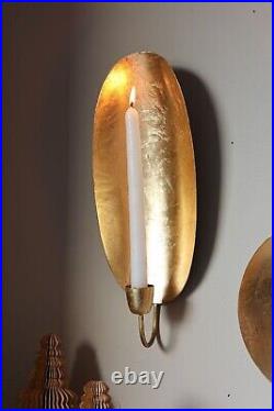 Set of 2 Moroccan Oval brass Gold Leaf Candlestick Holder Wall Sconce