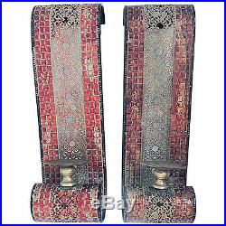 Set of 2 Mosaic Pattern Candle Holders Wall Sconces