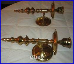 Set of 2=Ornate BRASS WALL CANDLE HOLDERS withGlass Lamp Shades 20 H