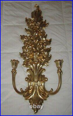 Set of 2=Ornate Gold Floral 2-Arm Wall Sconce Candle Holders Syroco 4133