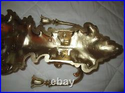 Set of 2=Ornate Gold Floral 2-Arm Wall Sconce Candle Holders Syroco 4133