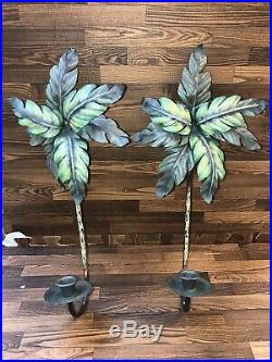 Set of 2 Palm Tree Metal Wall Sconces Candle Holders 17 Home Decor