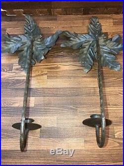 Set of 2 Palm Tree Metal Wall Sconces Candle Holders 17 Home Decor