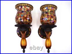 Set of 2 Partylite Global Fusion Mosaic Glass Wall Sconce Candle Holders Pair