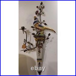 Set of 2 Porcelain Birds Wall Hanging Candle Holders -Wild Breeze -30''H