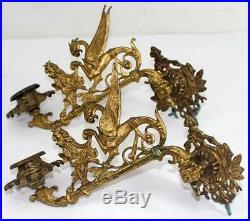 Set of 2 Rare Antique Gothic Gargoyles Wall Sconce Candle Holders with Brackets