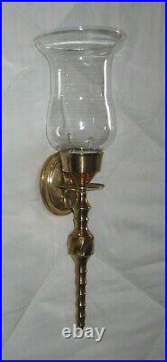 Set of 2=Vintage Solid Brass Wall Sconce Candle Holders withSprings & Glass Cups