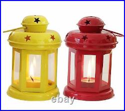 Set of 2 Yellow and Red Iron T-Light Candle Hanging Light for Indoor/ Outdoor