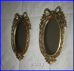 Set of 3=Gold Framed Oval Wall Decor Mirrors/Shelf/Candle Holder Roses/Bow Homco