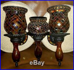 Set of 3 Partylite Global Fusion Mosaic Peg Candle Holders Wall Mount Sconces