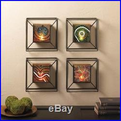 Set of 4 Mosaic Glass Metal Frame Wall Mounted Candle Holder Decor Sconces