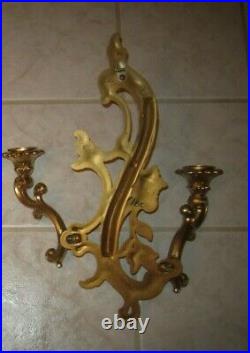 Set of 4=VTG Homco FLORAL Double-Leg WALL Candle SCONCES Dart #3931 GOLD