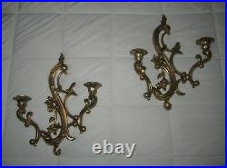 Set of 4=VTG Homco FLORAL Double-Leg WALL Candle SCONCES Dart #3931 GOLD
