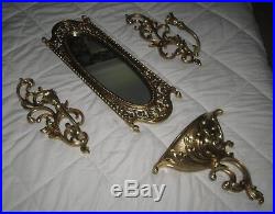 Set of 4=Vintage Homco Syroco Oval Wall Mirror/Candle Holders/Planter Gold