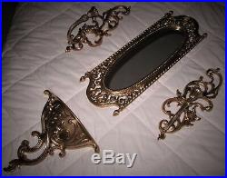 Set of 4=Vintage Homco Syroco Oval Wall Mirror/Candle Holders/Planter Gold