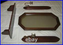 Set of 4=Vtg Wood Wall Display Shelf/Octagon Mirror/Wall Candle Holder Sconces