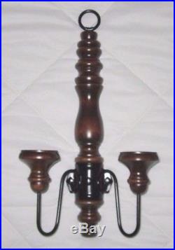 Set of 6=Vintage Homco Rustic Wood Wrought Iron Metal Wall Two-Arm Candle Holder