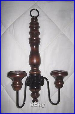 Set of 6=Vintage Homco Rustic Wood Wrought Iron Metal Wall Two-Arm Candle Holder