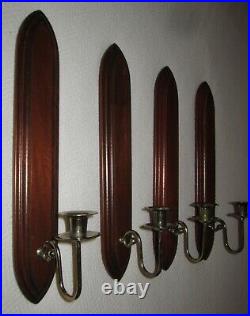 Set of 6=Vintage Wood/Brass Wall Candle Holder Sconces