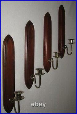 Set of 6=Vintage Wood/Brass Wall Candle Holder Sconces