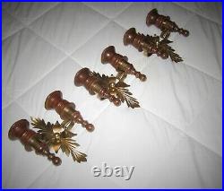 Set of 8=Vintage HOMCO Wood/Metal 2-Arm Wall Candle Holders Gold Floral Leaf