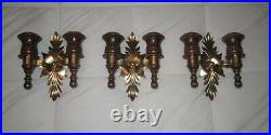 Set of 8=Vintage HOMCO Wood/Metal 2-Arm Wall Candle Holders Gold Floral Leaf
