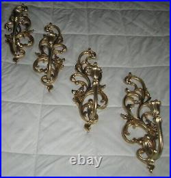 Set of 8=Vintage Homco Floral Syroco #4531 Wall Candle Holders Metallic Gold