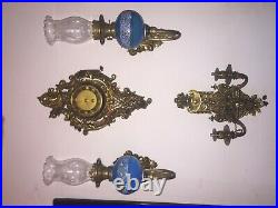 Set of Antique French Opalin Wall lamps & clock & Candle holder