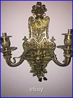 Set of Antique French Opalin Wall lamps & clock & Candle holder