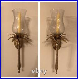 Set of Brass Pineapple Candle Sconces 16 Base Hollywood Regency Wall Lights