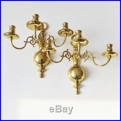 Set of Candle Holders Victorian Vintage Brass 3 Arms Wall Hanging Antique