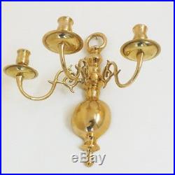 Set of Candle Holders Victorian Vintage Brass 3 Arms Wall Hanging Antique
