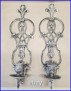 Set of Metal Wall Sconce Candle Holders, Distressed Look, Dark Gray with White