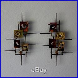 Set of Mid Century Brutal Wall Sculpture/Candle Holders Curtis Jere Era