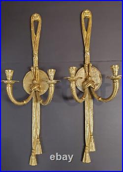 Set of Vintage Brass Tassel Candle Wall Sconce Double Arm Decorative Crafts Inc