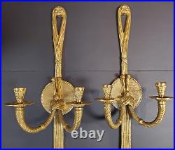 Set of Vintage Brass Tassel Candle Wall Sconce Double Arm Decorative Crafts Inc